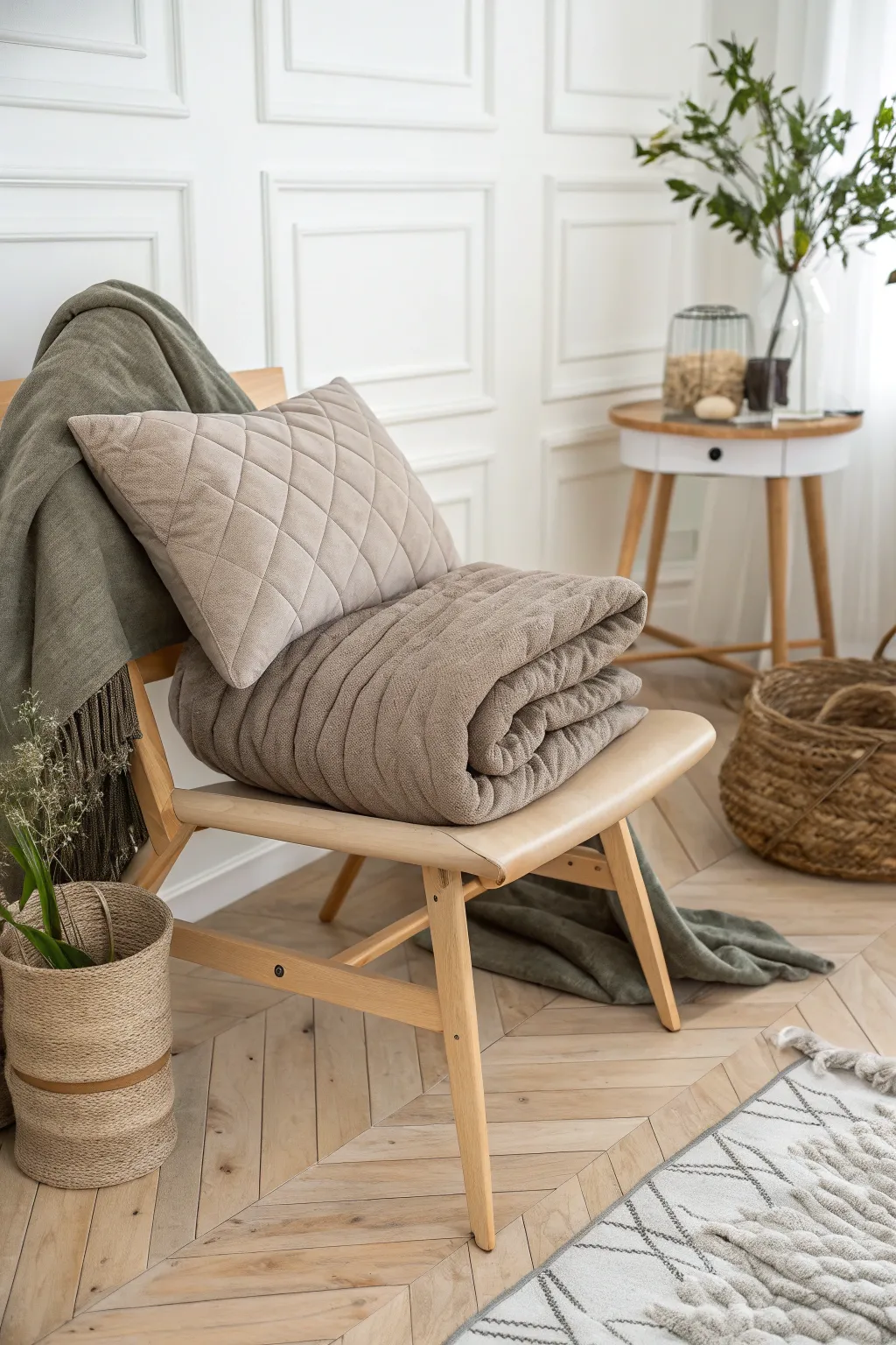 Transform your blanket into a chic accordion-style pillow — a touch of elegance for your minimalist space.