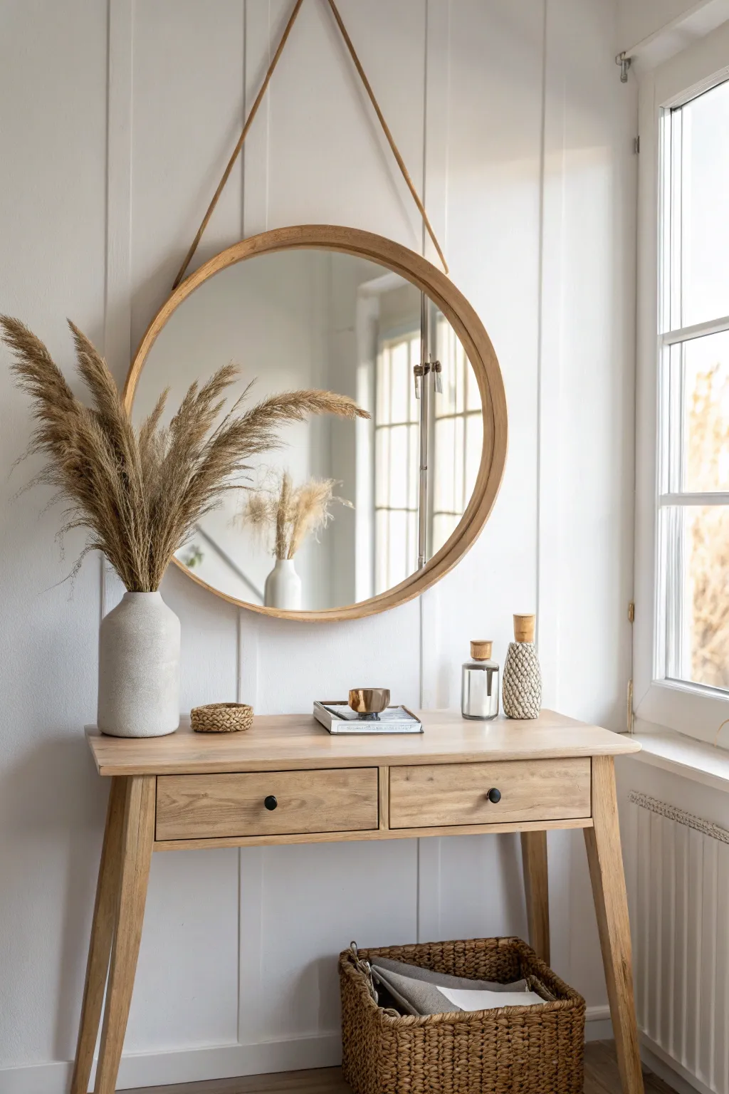 Reflect elegance and hide cords effortlessly with a stylish mirror.