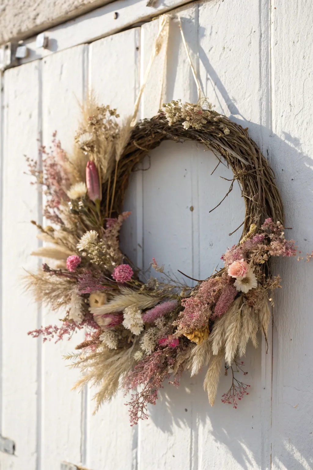 Embrace the beauty of nature with a handcrafted wreath of dried flowers, adding a touch of rustic elegance to your home.