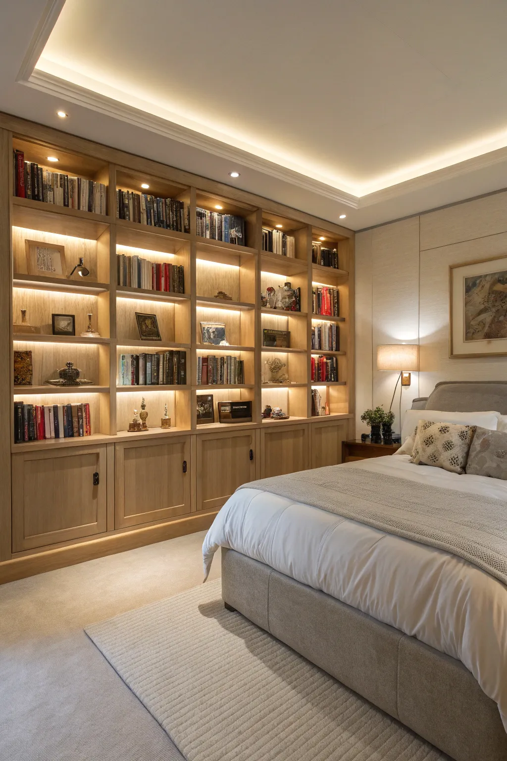 Built-in shelves add storage and personalized style.