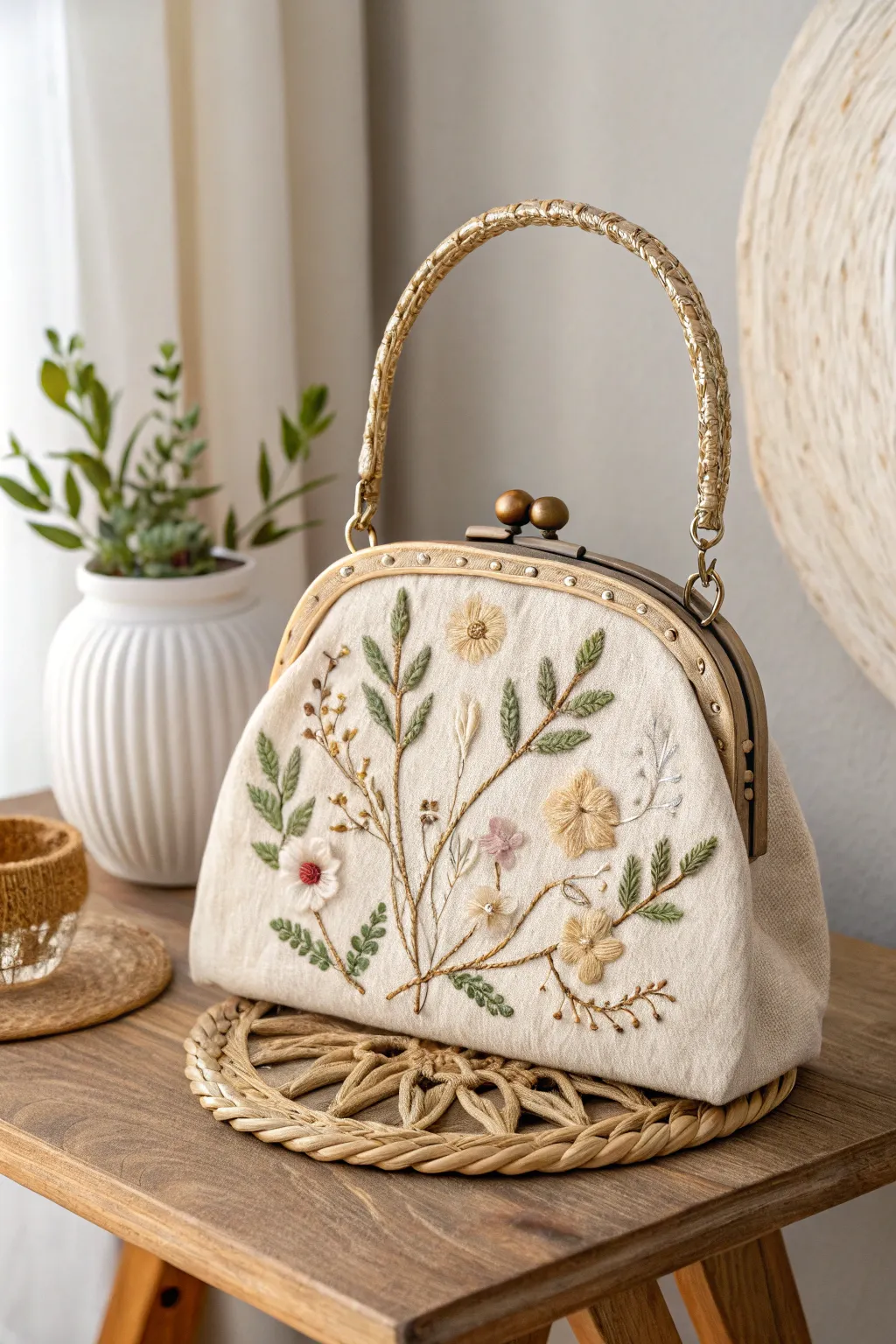 Elevate your style with a touch of nature—embrace eco-friendly elegance with this beautifully embroidered purse.