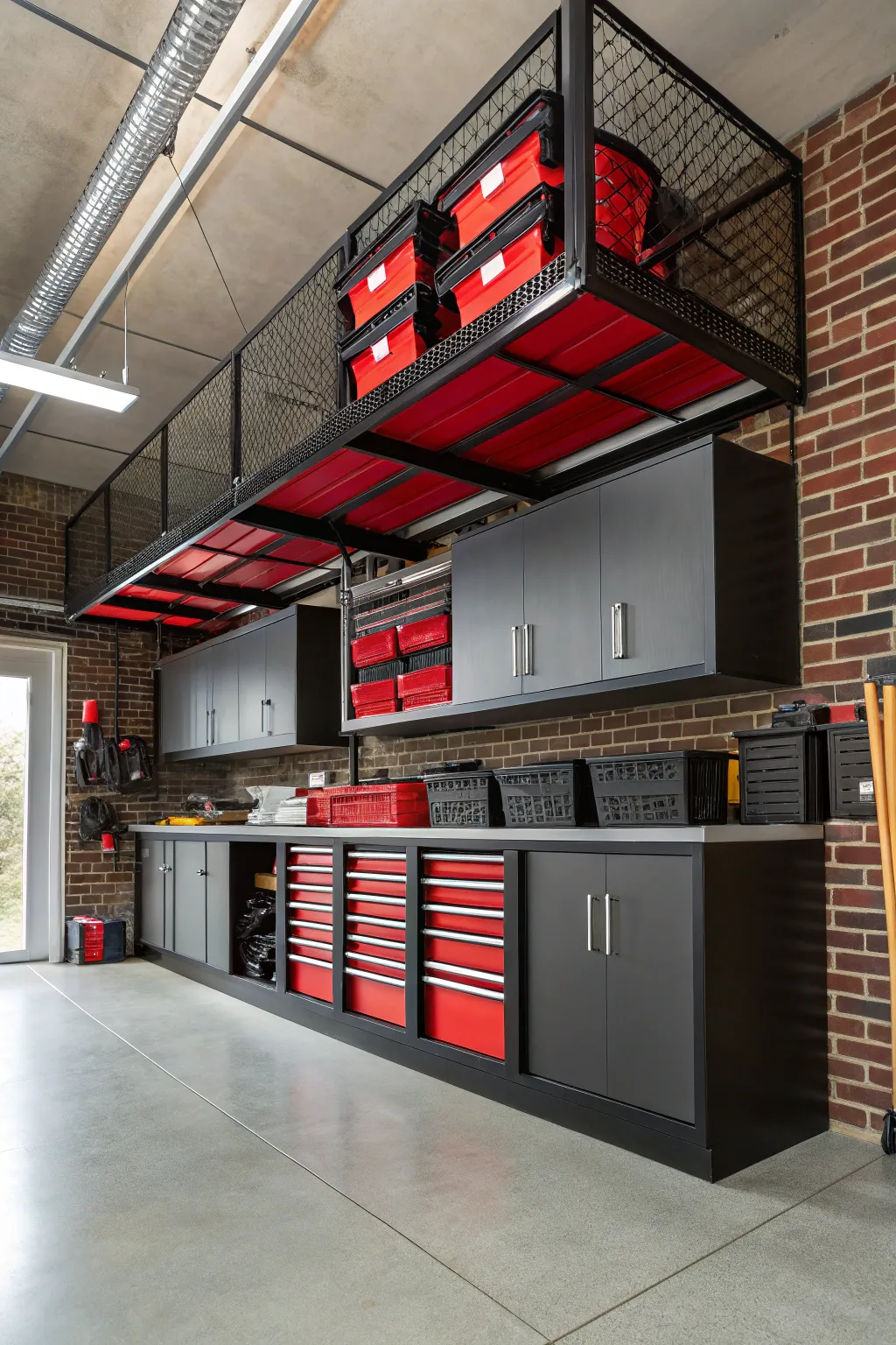 Maximize your space with striking overhead storage solutions—where function meets industrial flair.