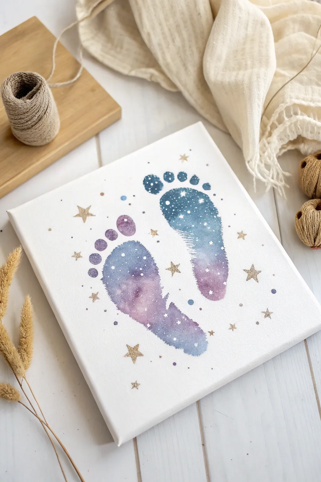 Turn your baby's first steps into a cosmic masterpiece with this Footprint Galaxy Art—where tiny feet paint the stars.