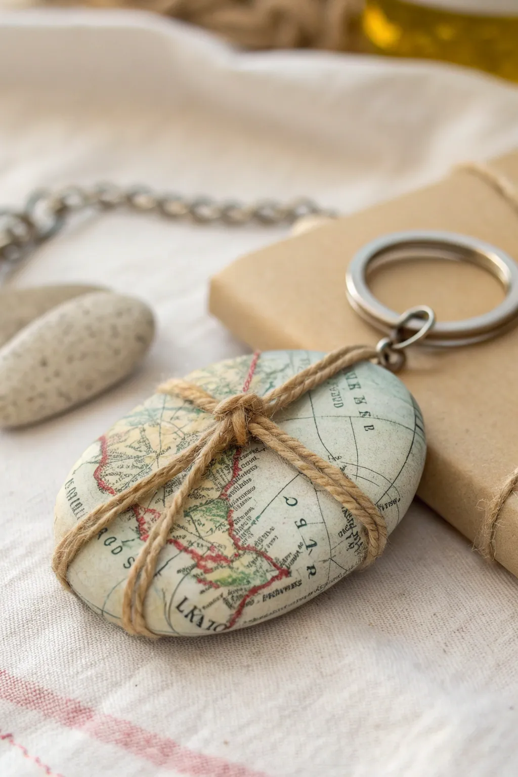 Carry your adventures wherever you go with a handcrafted map rock keyring.