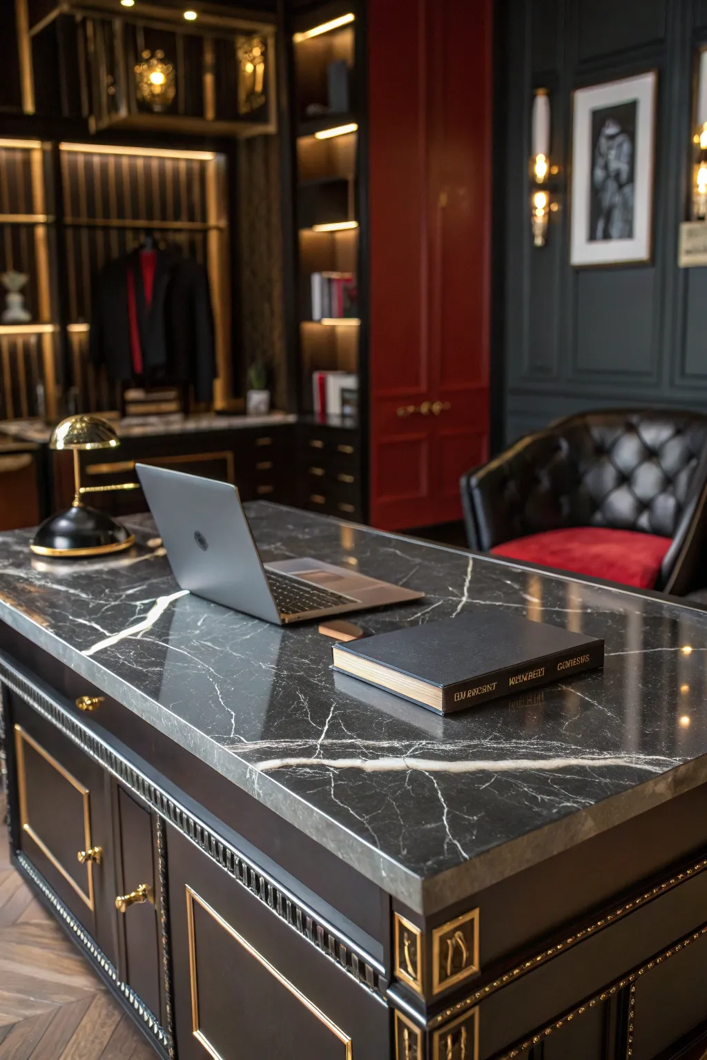 Transform your workspace with the timeless elegance of a marble desk surface.