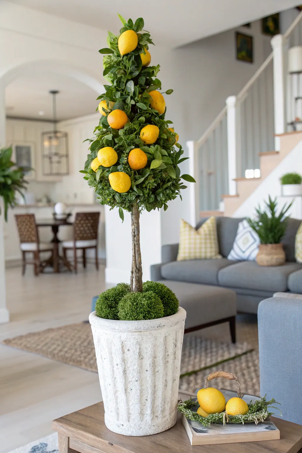 A lemon and citrus topiary makes a bold statement piece.