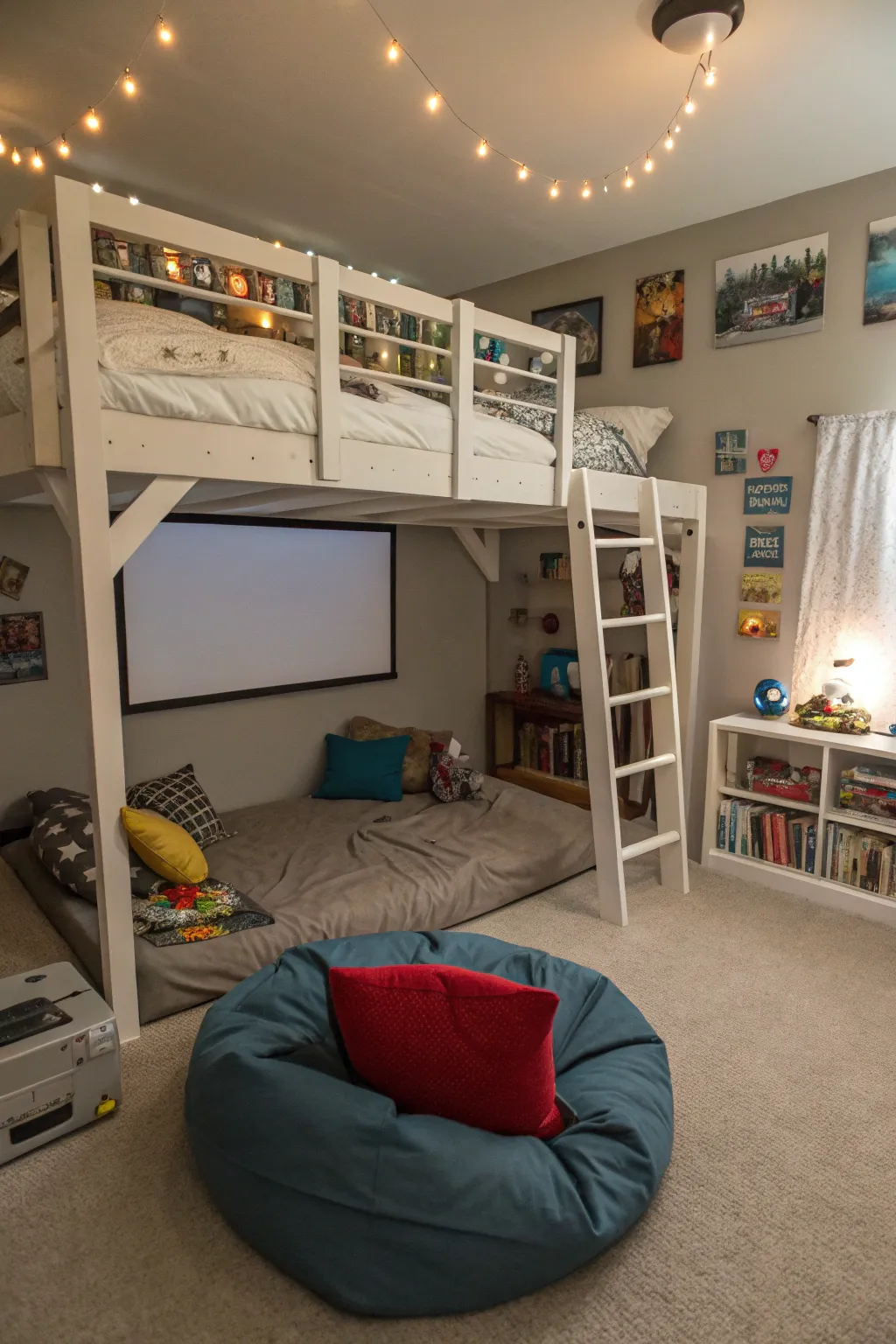 A movie lounge under the loft for cinematic experiences.