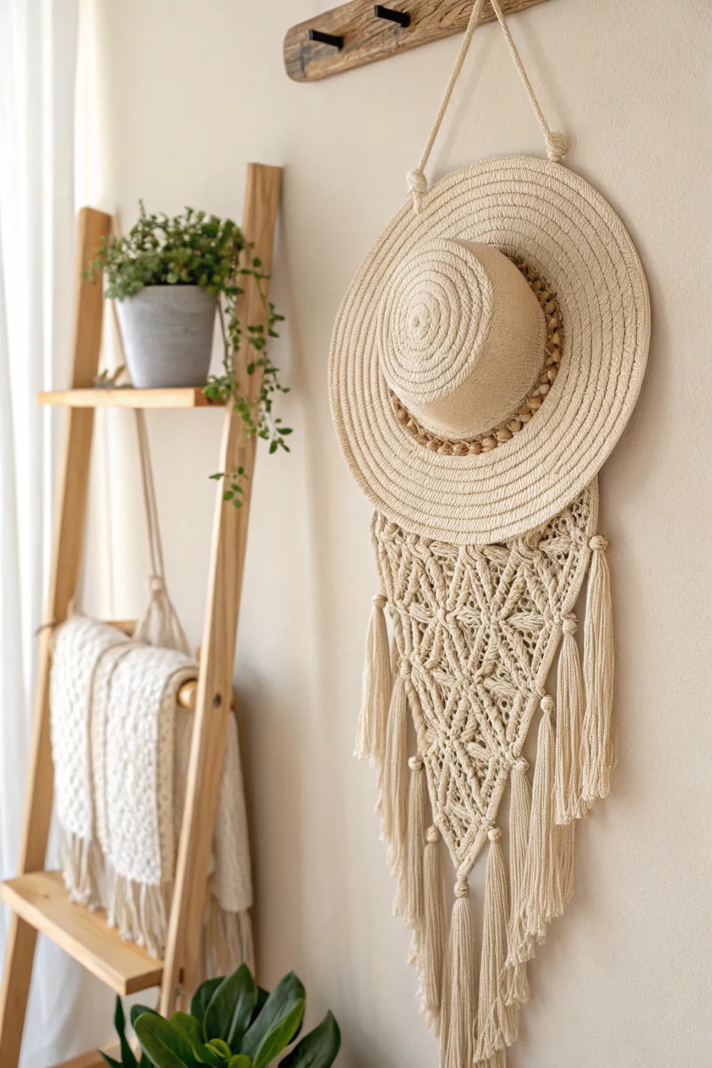 Elevate your summer style with this chic macrame hat hanger—perfect for adding a touch of boho elegance to your home.