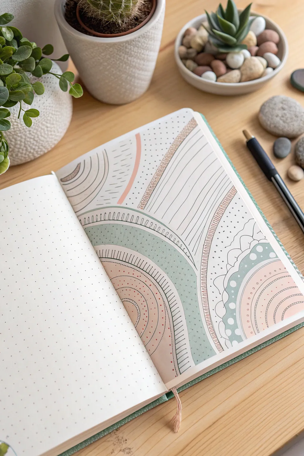 Embrace simplicity with patterned borders in your March bullet journal, inspired by Scandinavian minimalism and Boho charm.