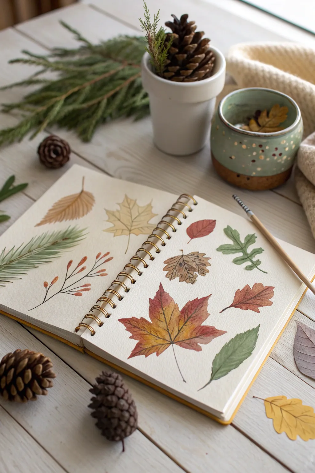 Embrace the beauty of each season with nature-inspired sketchbook pages. 🍂🎨 #SeasonalArt #MinimalistBoho