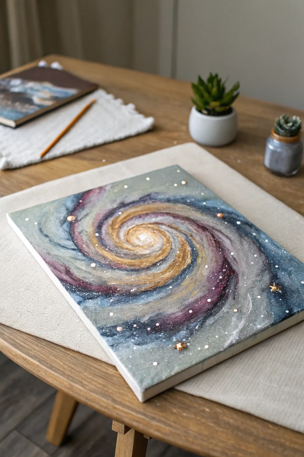 Dive into the shimmering beauty of a metallic galaxy painting, where craftsmanship meets the cosmos. #ScandinavianArt #BohoChic