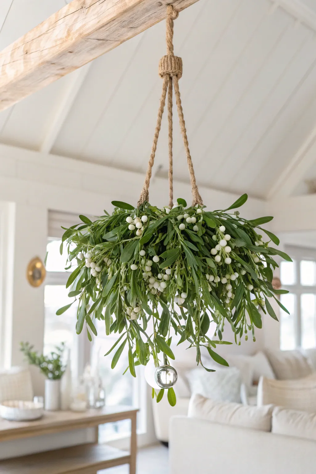 Elevate your space with a breathtaking mistletoe chandelier, where simplicity meets natural elegance.