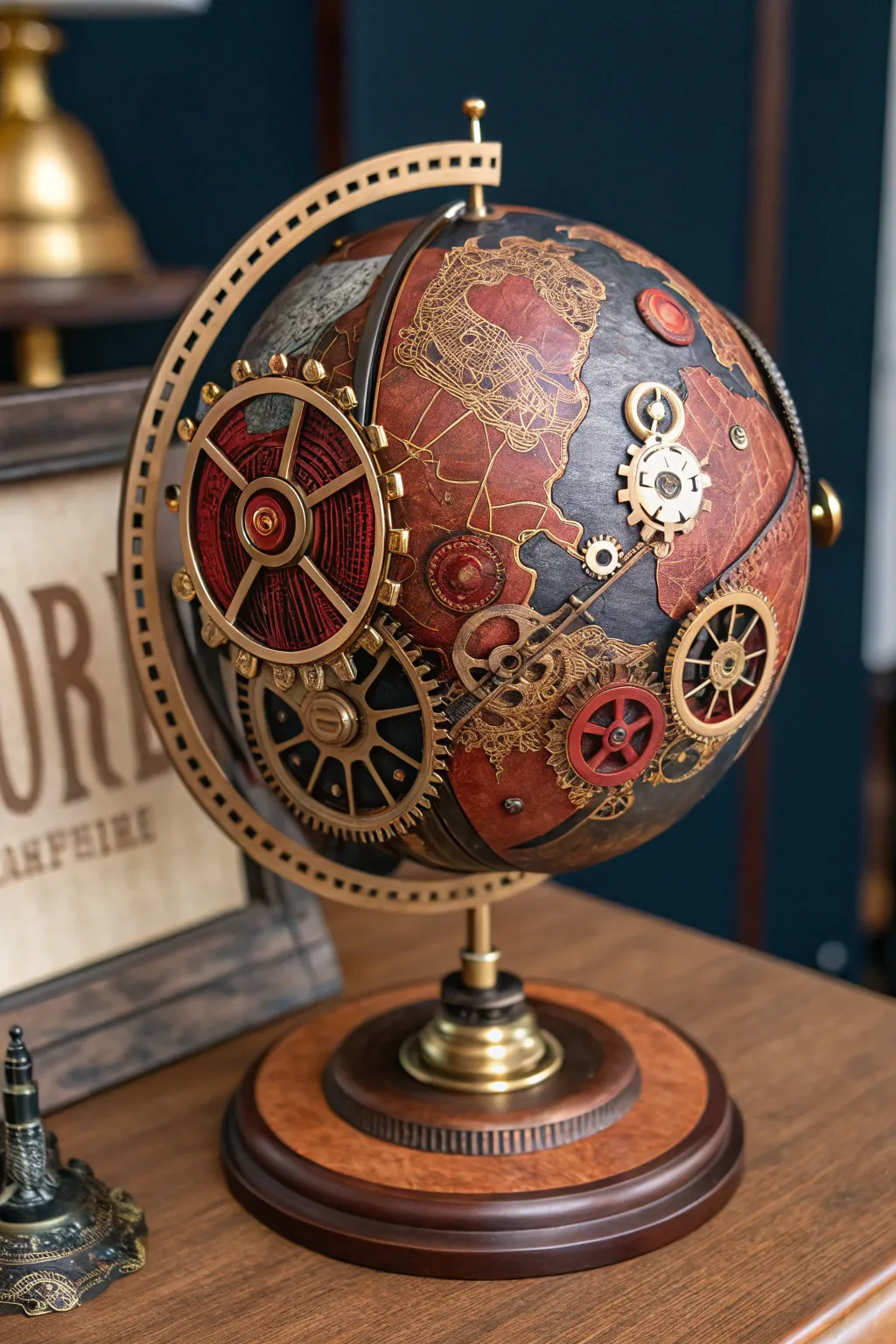 Discover the world with a touch of steampunk elegance. This clockwork globe is where art meets mechanics.