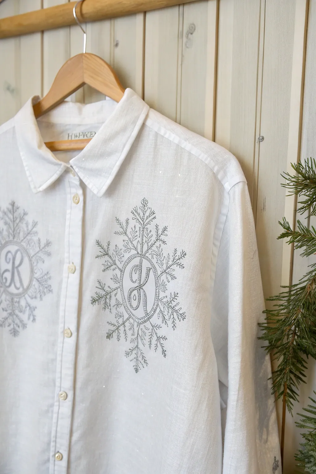 Embrace the season with elegance: a winter-inspired monogram shirt that combines simplicity and style.
