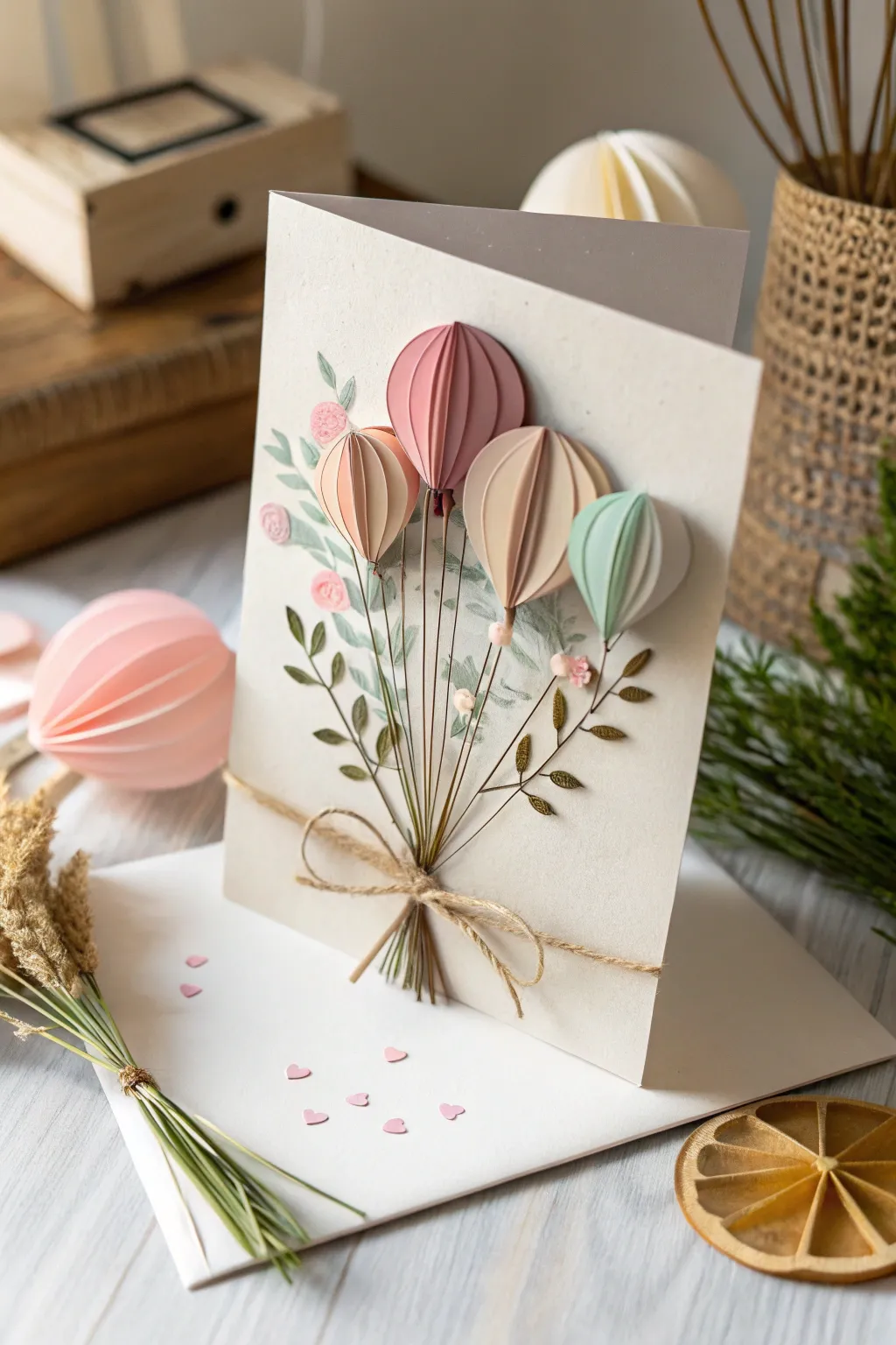 Float her spirits high with a handcrafted balloon bouquet card, a perfect blend of minimalist charm and heartfelt creativity.