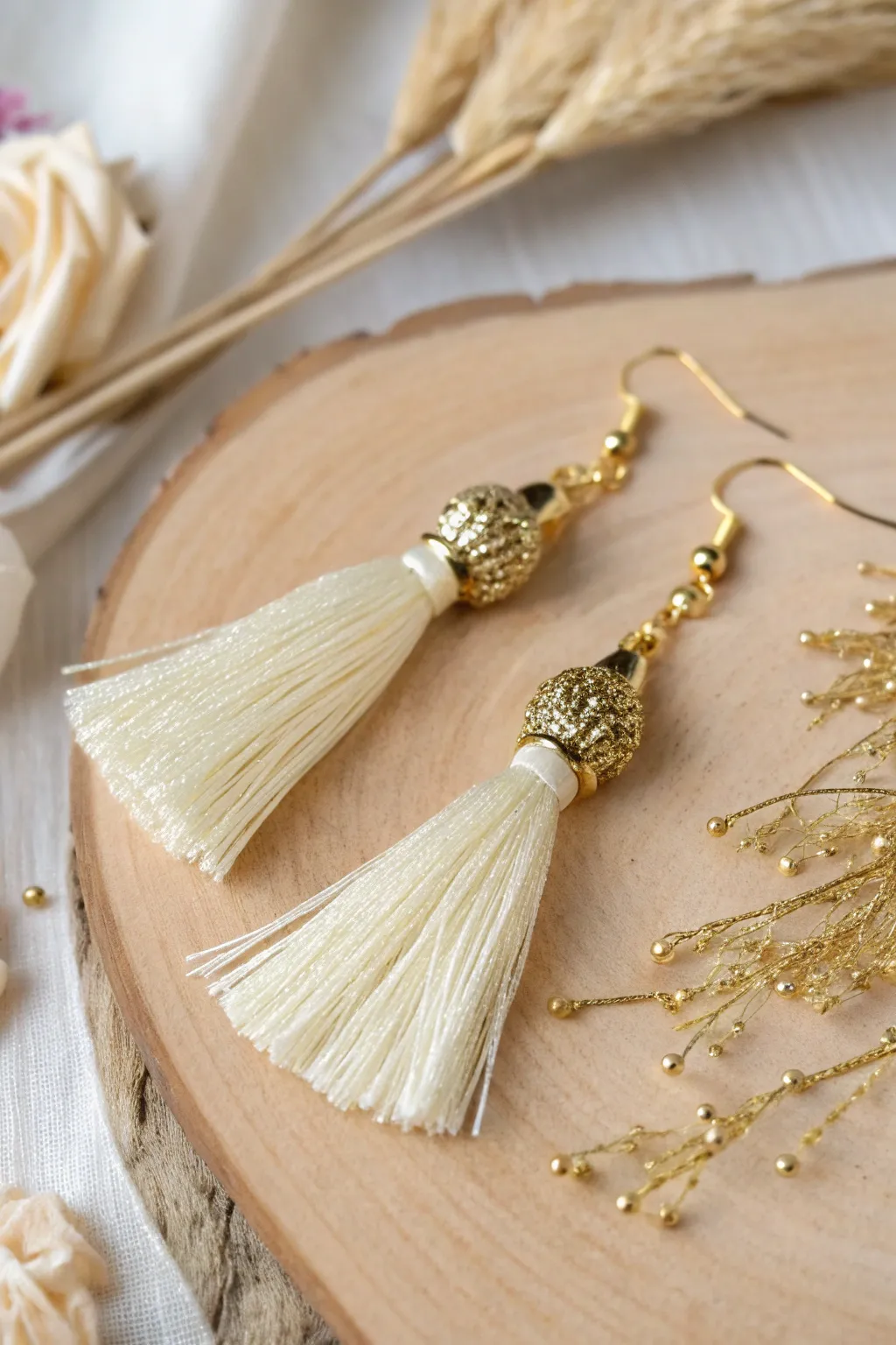 Sparkle with simplicity: Handcrafted glitter tassel earrings perfect for Mother's Day.