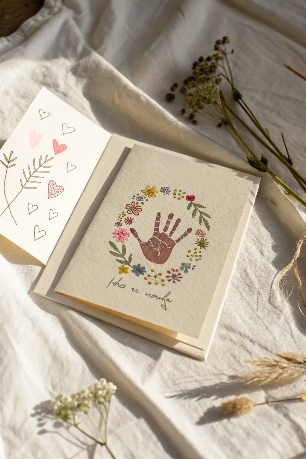 Delight in simplicity: A handcrafted peekaboo card with a surprise handprint inside, perfect for Mother's Day smiles.