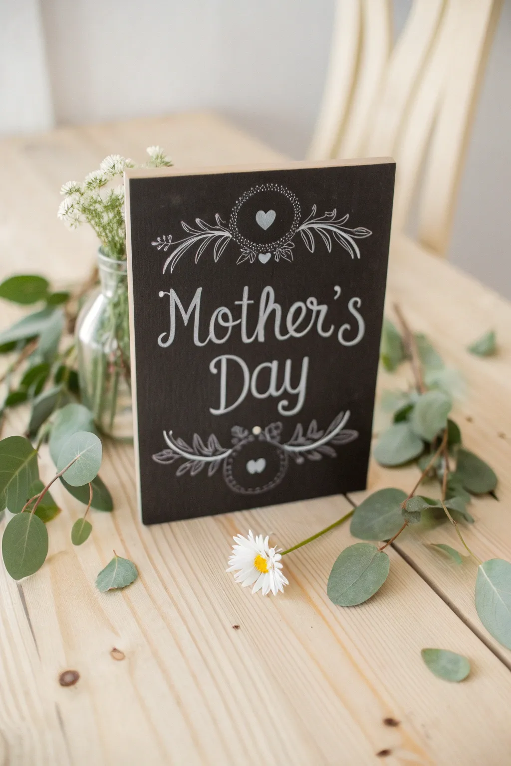 Invite with style: A beautiful chalkboard invitation perfect for a minimalist Mother's Day celebration.