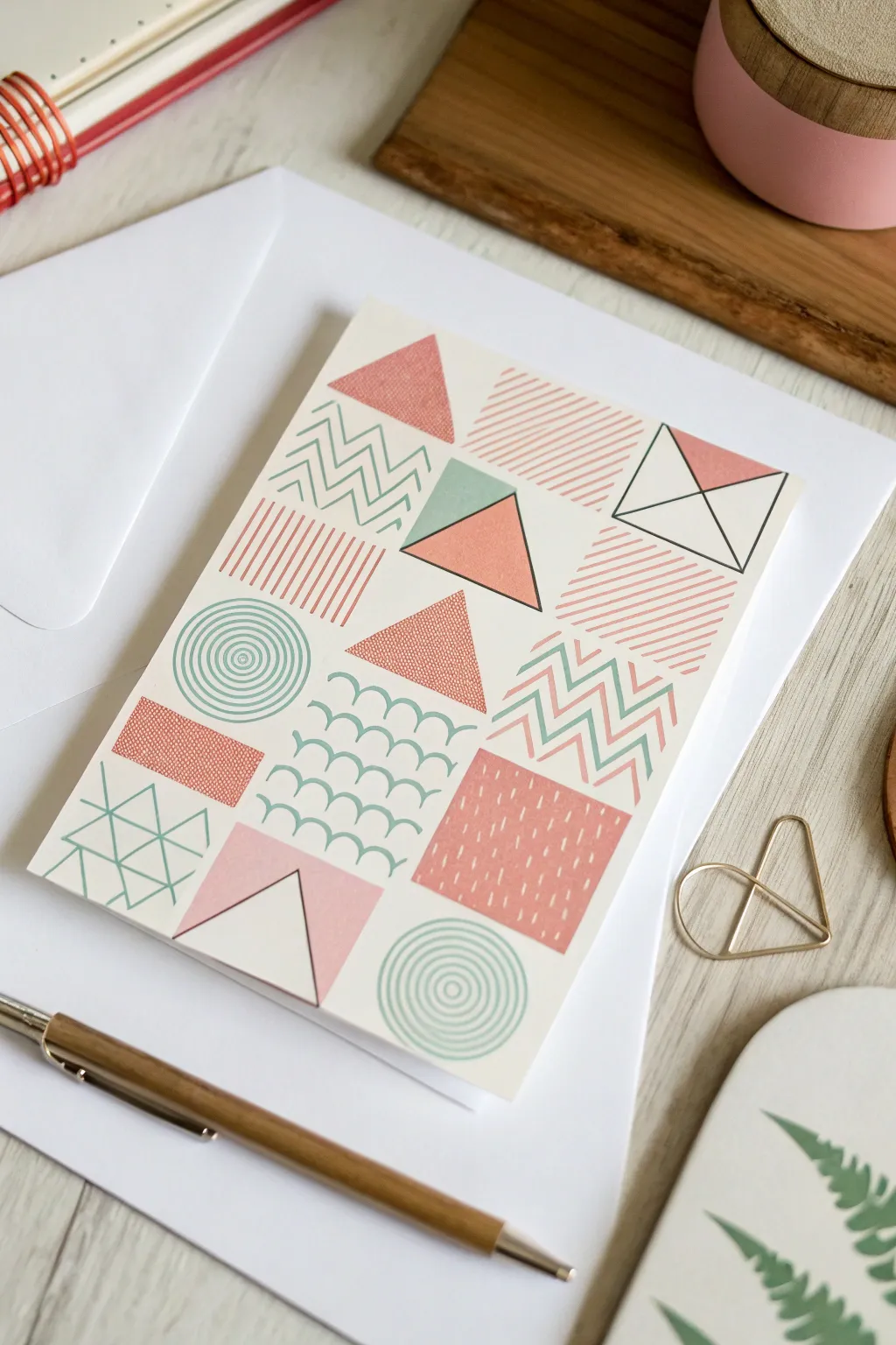 Elevate your correspondence with minimalist note cards featuring bold geometric patterns.