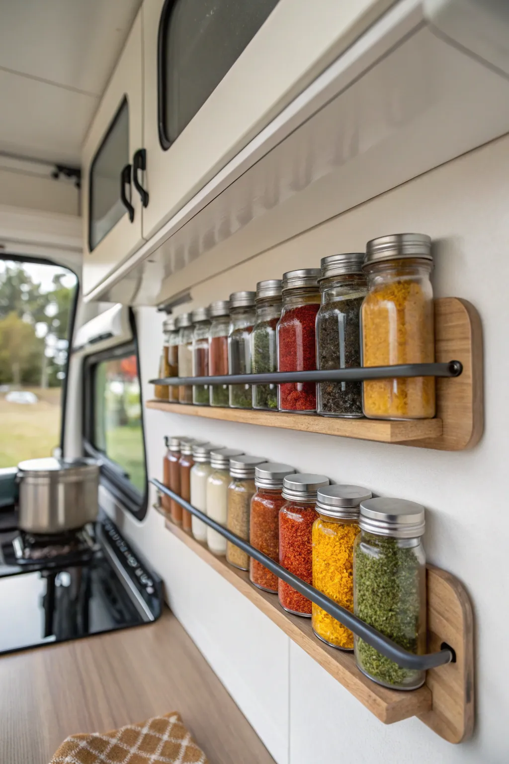 Transform your camper kitchen into a work of art with stylish magnetic spice racks!