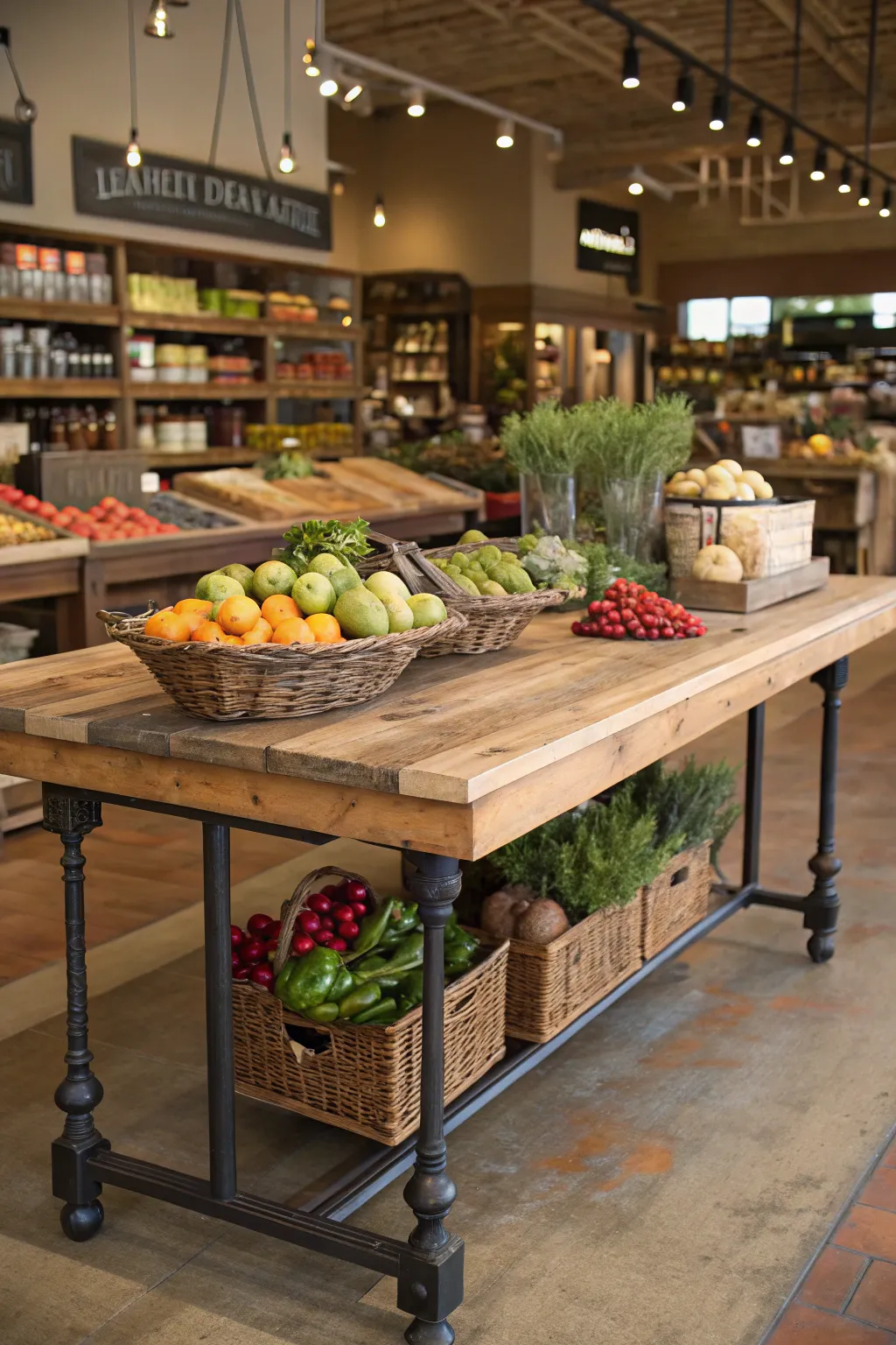 Custom farmhouse table displaying seasonal goods.