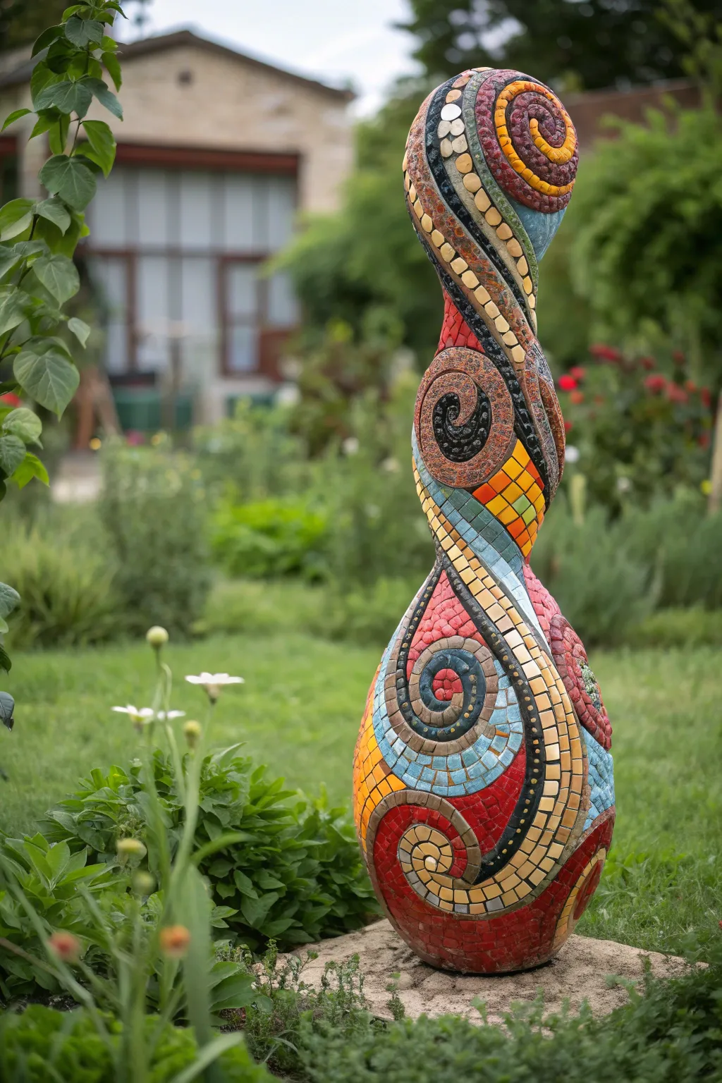Transform your garden with a vibrant tile sculpture that speaks to creativity and craftsmanship.