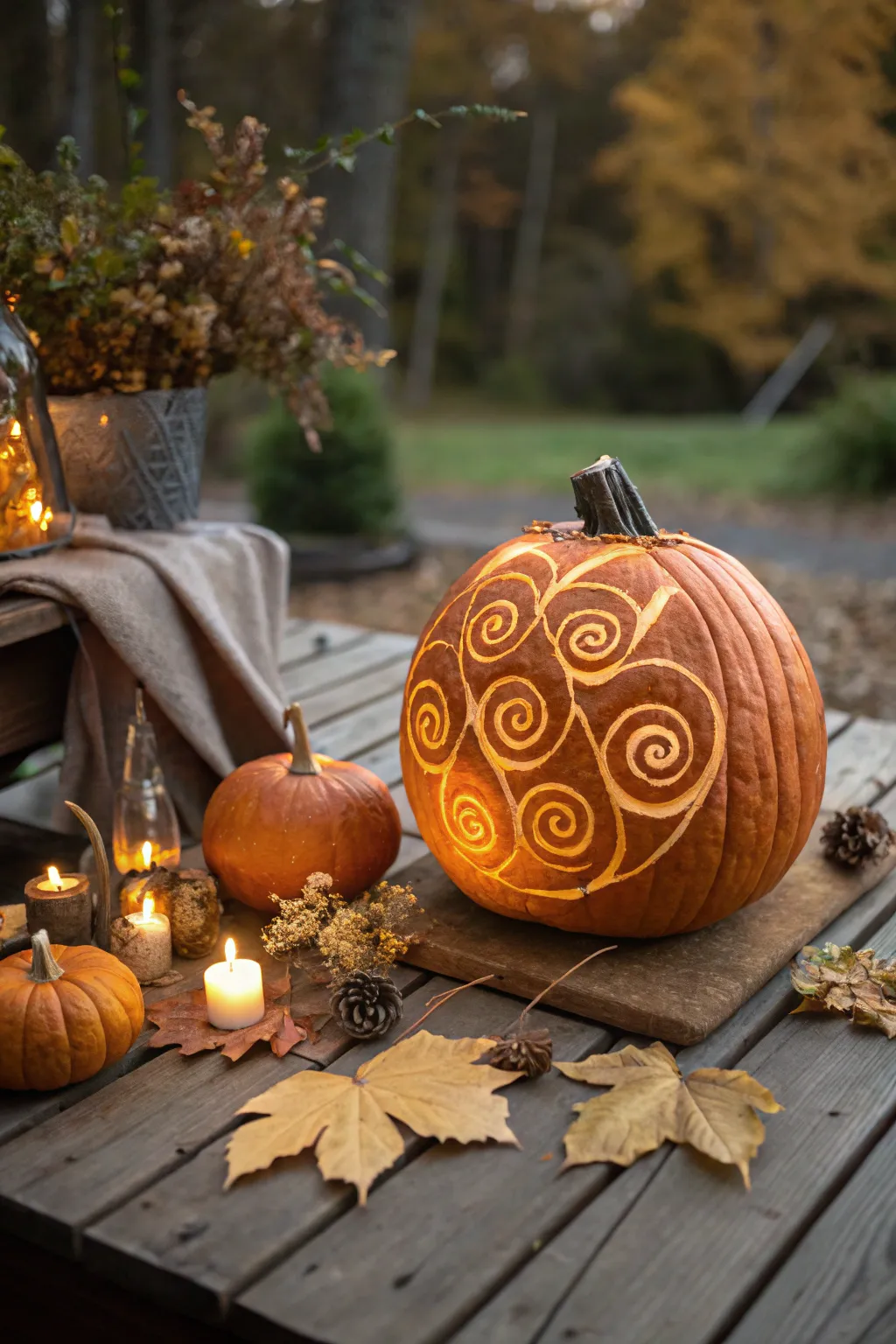 Embrace the art of simplicity and movement with this textured spiral pumpkin carving.