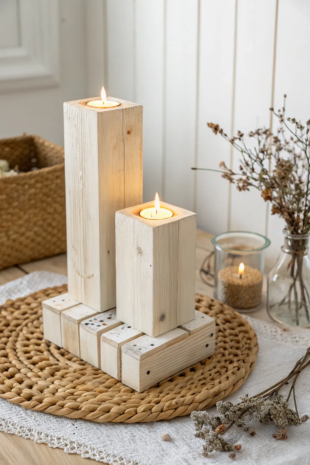 Create a warm glow with a handcrafted pallet candle holder, perfect for cozy nights and romantic dinners.
