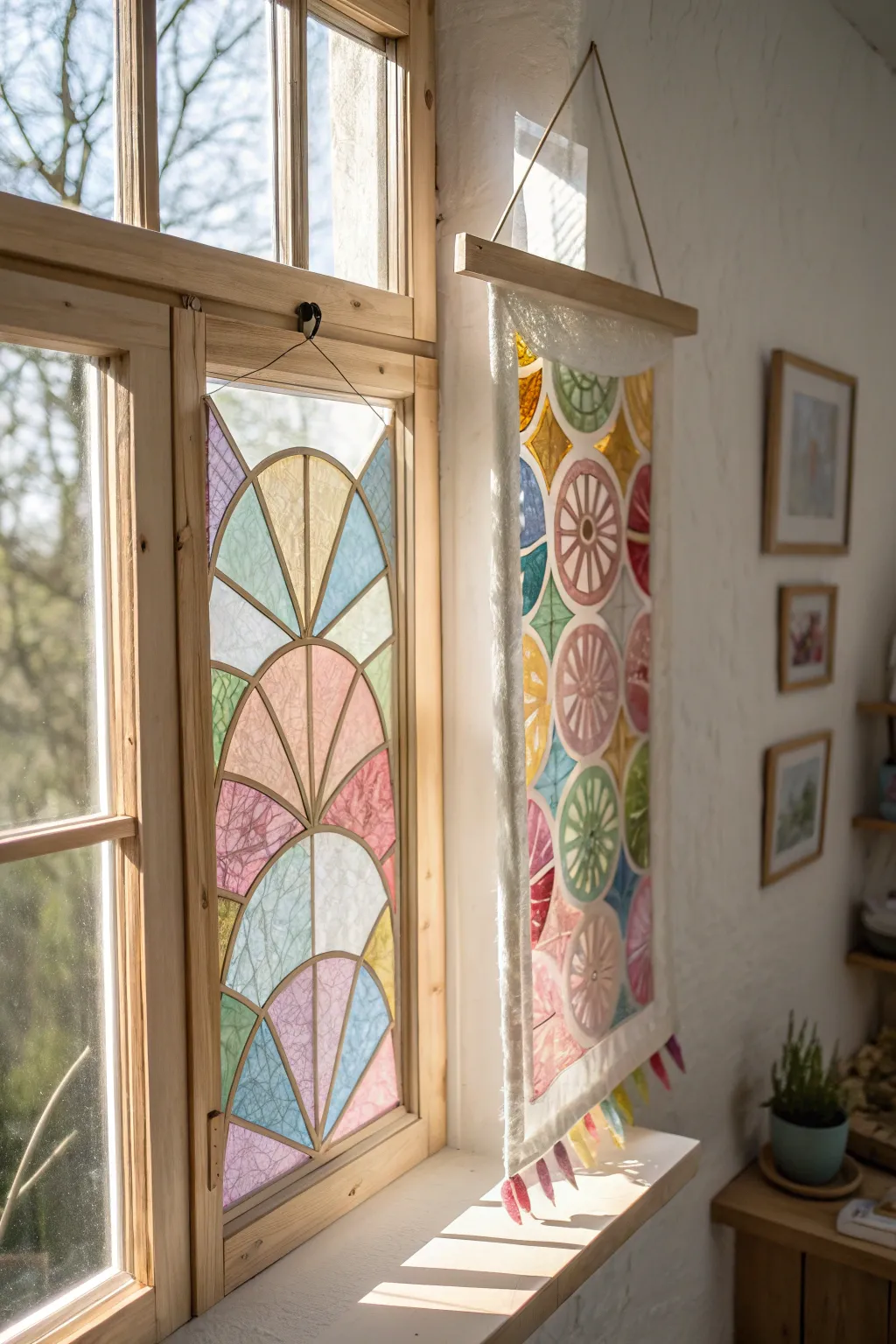 Transform your space with the enchanting hues of tissue paper stained glass art. 🌈✨ #DIYDecor #BohoScandiStyle