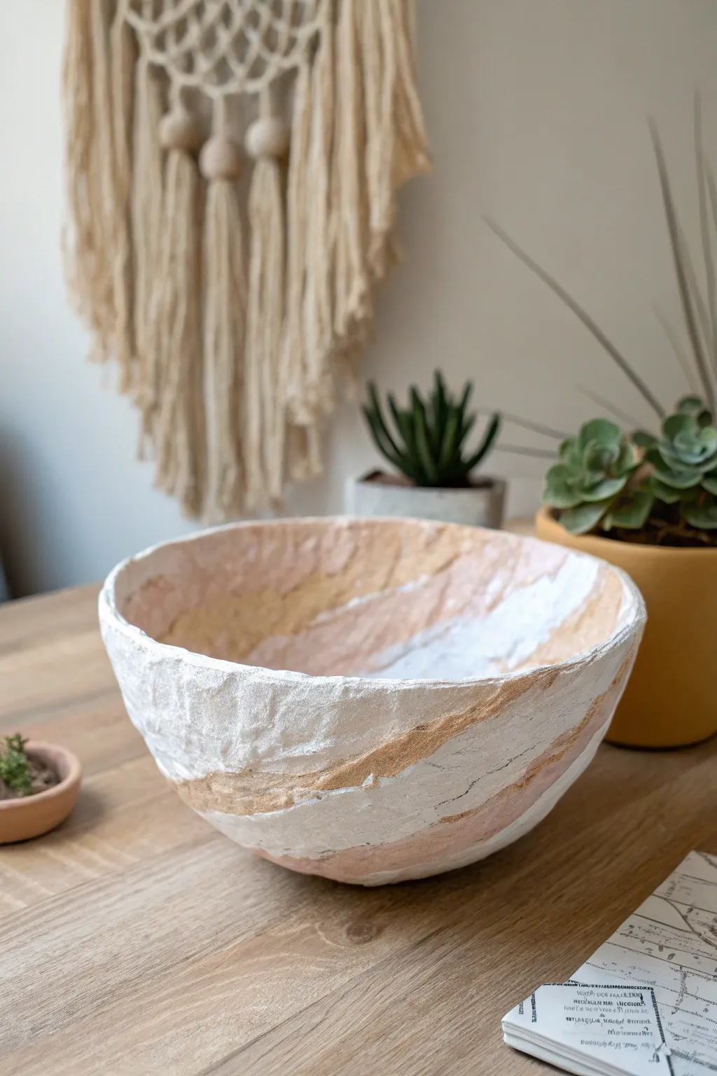 Embrace the art of simplicity with a handcrafted paper mache bowl, perfect for adding a touch of charm to any space.