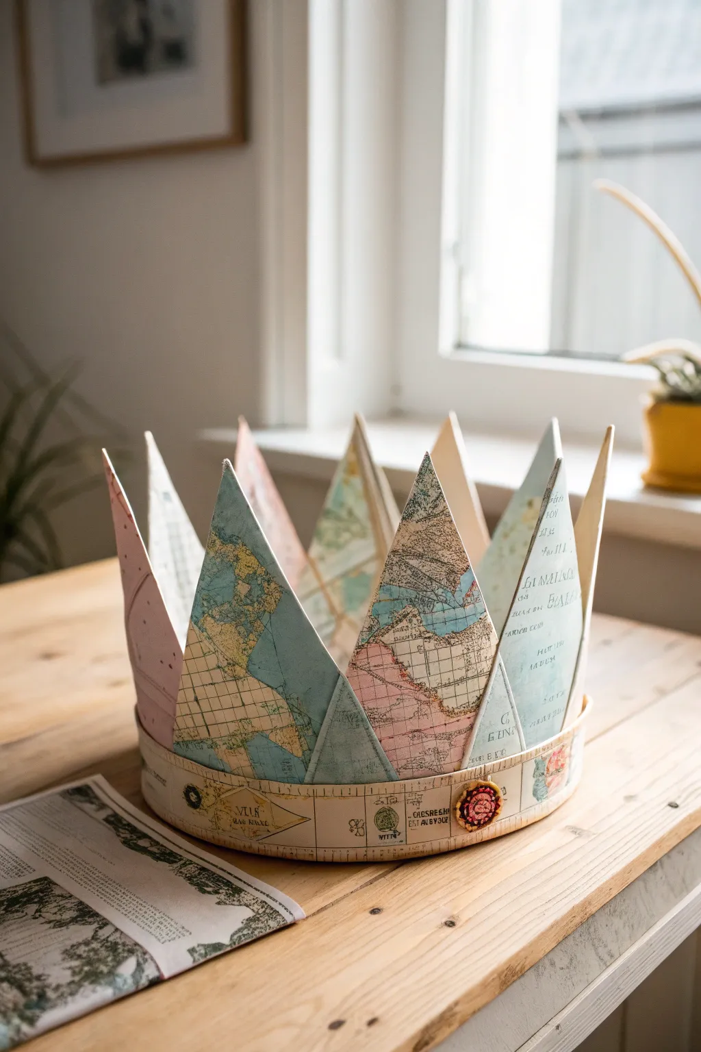 Embrace nostalgia with a handcrafted vintage postcard crown, where history meets elegance.