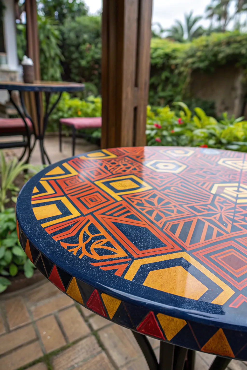 Elevate your patio with a custom resin-encased fabric table: where craftsmanship meets bold design.