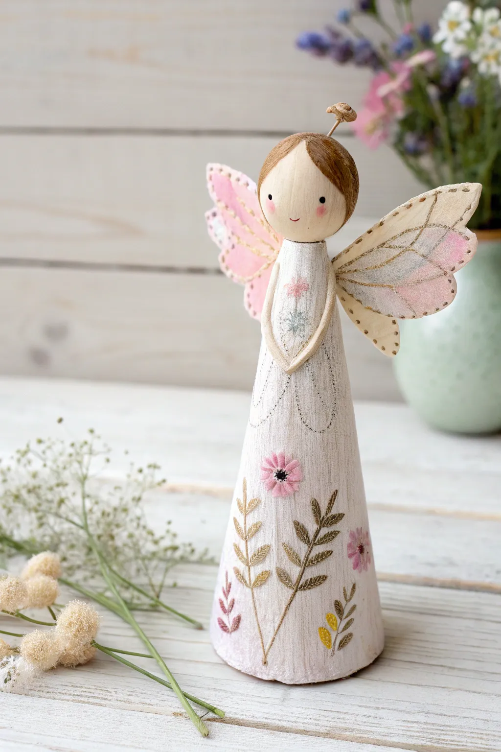 Add a touch of magic to your decor with these whimsical fairy peg dolls, perfect for garden parties and imaginative play.