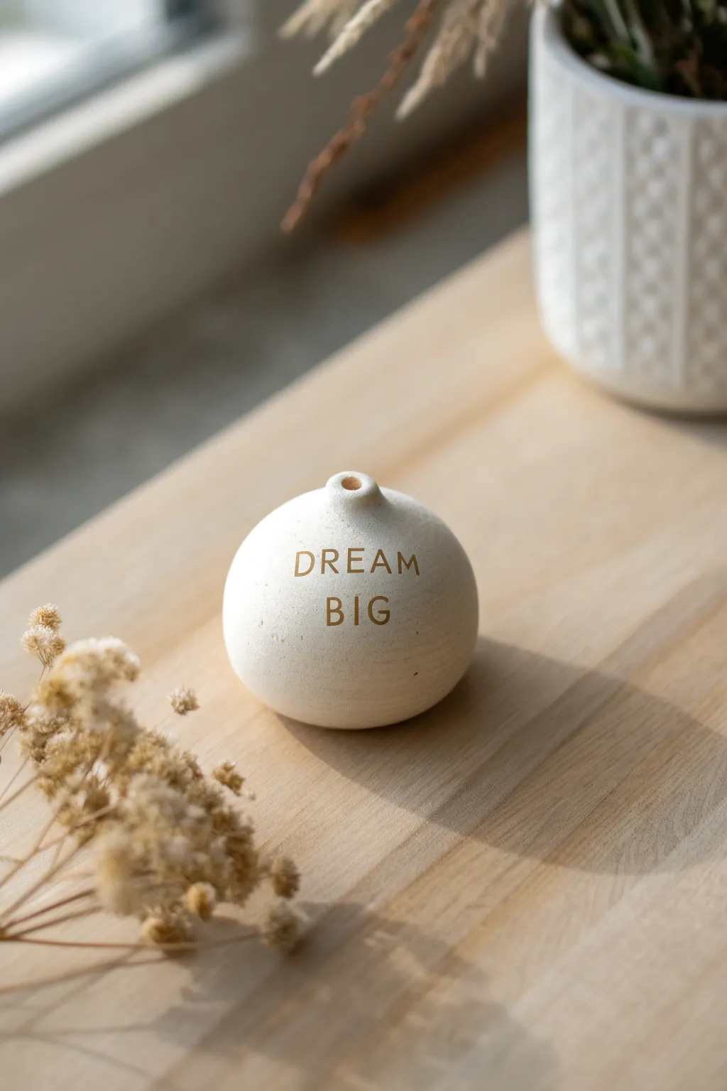 Shake your dreams to life with this beautifully crafted 'Dream Big' rattle. A touch of inspiration for your minimalist space.