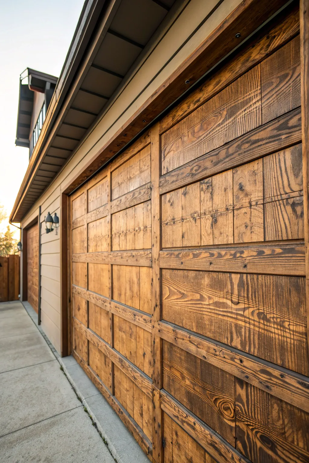 Transform your garage with a vintage touch: Distressed plywood walls that speak of timeless craftsmanship.