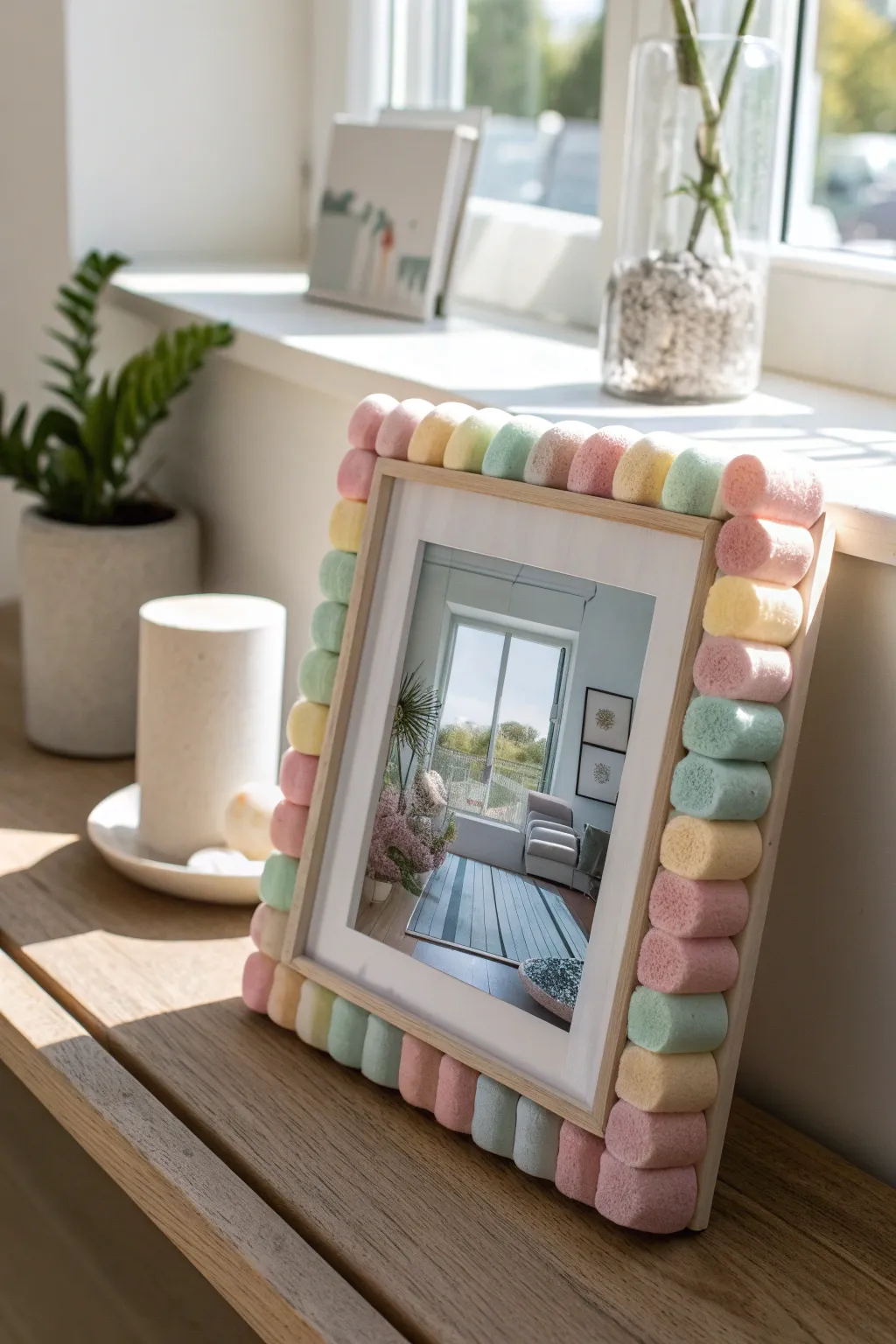 Transform your gallery wall with playful, handcrafted pool noodle photo frames for a touch of minimalist whimsy.