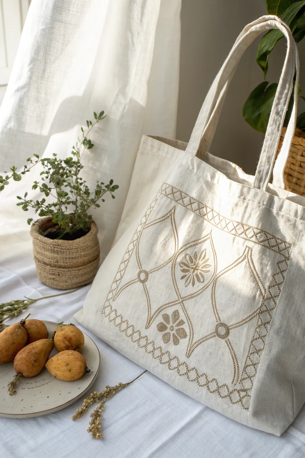 Embrace simplicity and charm with this potato motif tote bag – a perfect blend of style and practicality for the modern minimalist.