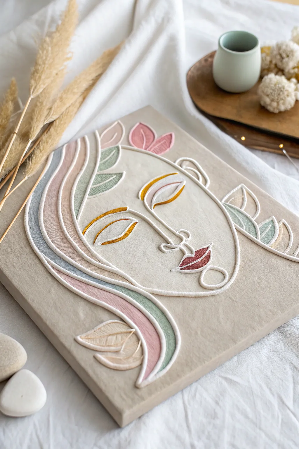 Elevate your decor with the elegance of puffy paint abstract faces, where artistry meets minimalist charm.