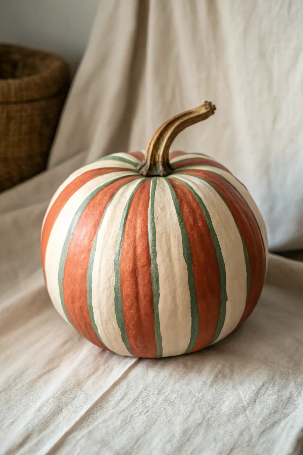 Elevate your autumn decor with chic, striped elegance. Perfect for those who love a touch of minimalist boho charm. #PumpkinPerfection