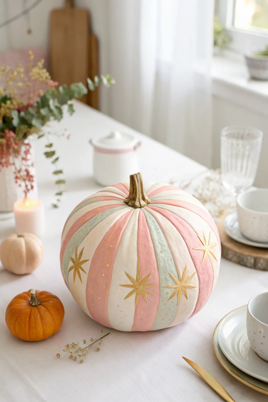 Embrace the artistry of autumn with this starburst pumpkin painting—where simplicity meets stunning contrast.