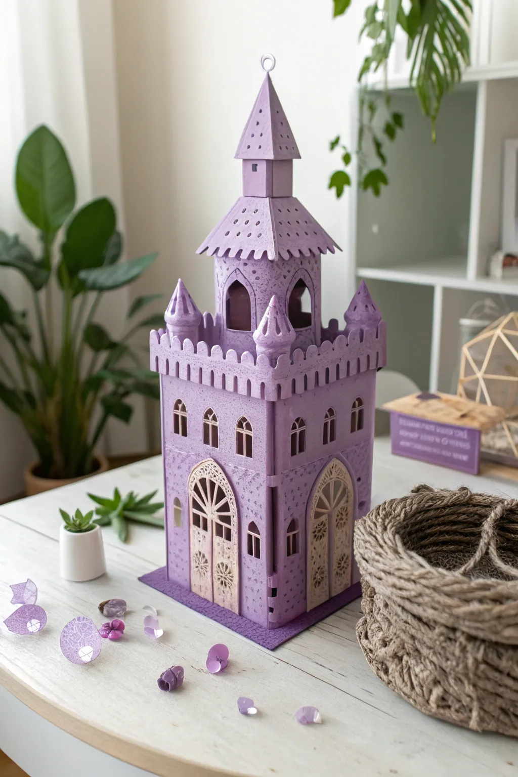 Enchant your space with a touch of whimsical craftsmanship—create your own purple cardboard castle and let imagination soar!