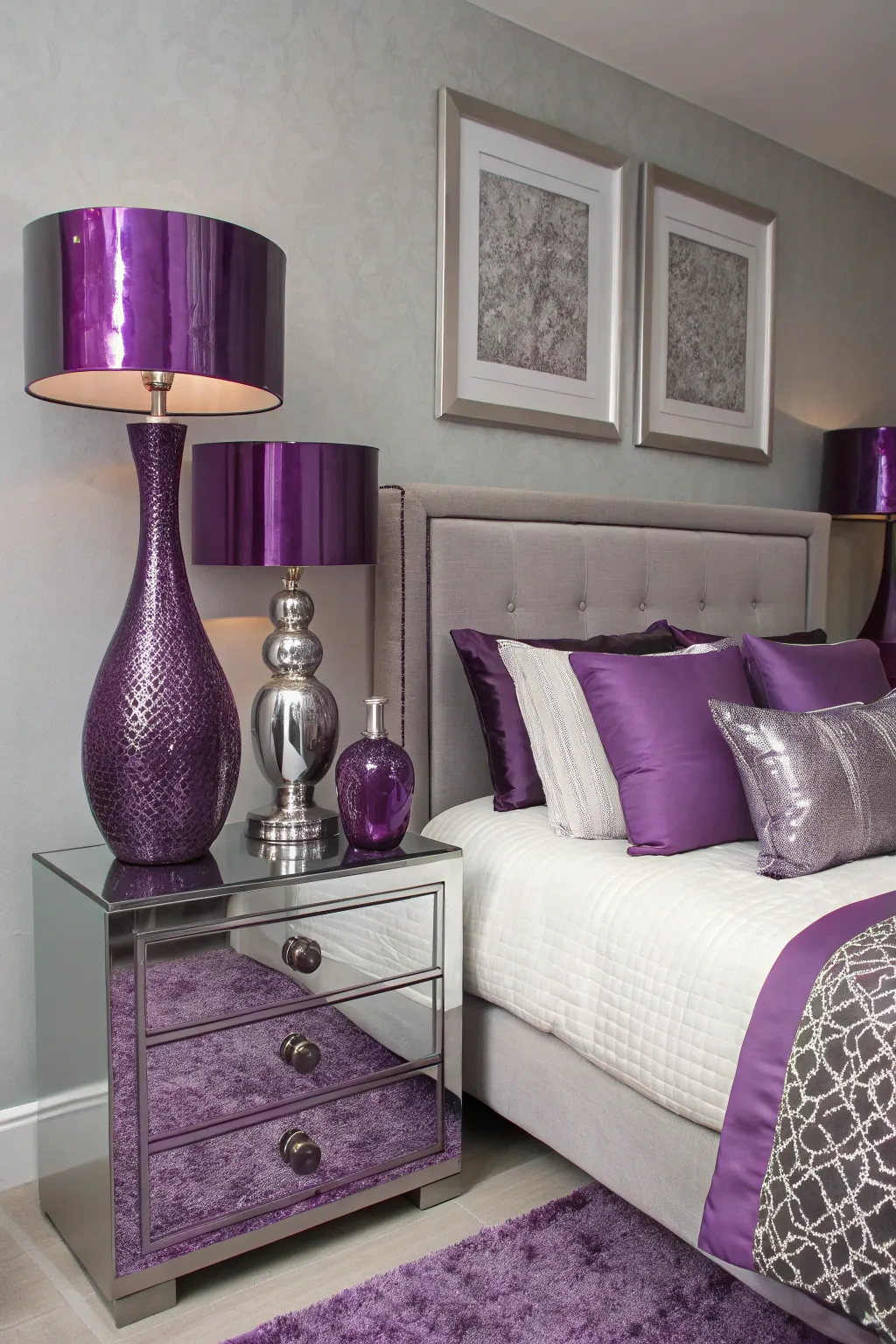 Metallic purple accents add a modern and chic touch.