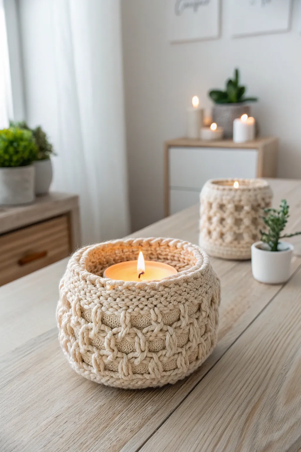 Illuminate your space with handcrafted elegance: Crochet candle holders that add warmth and charm.