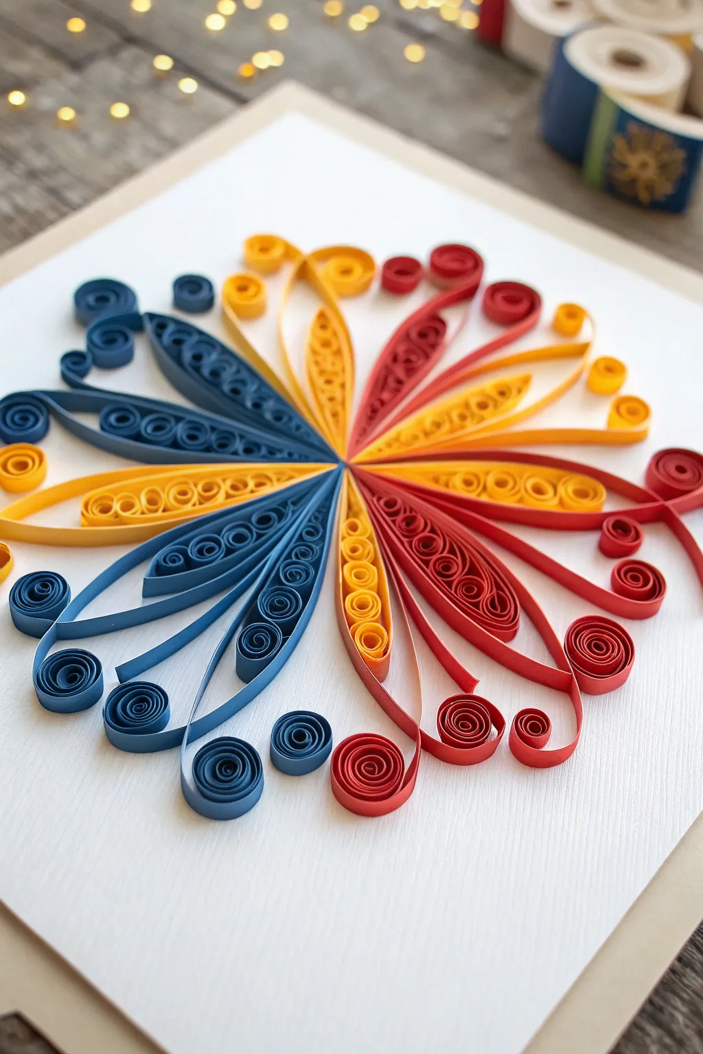 Celebrate in style with handcrafted quilled fireworks, a burst of color and creativity!