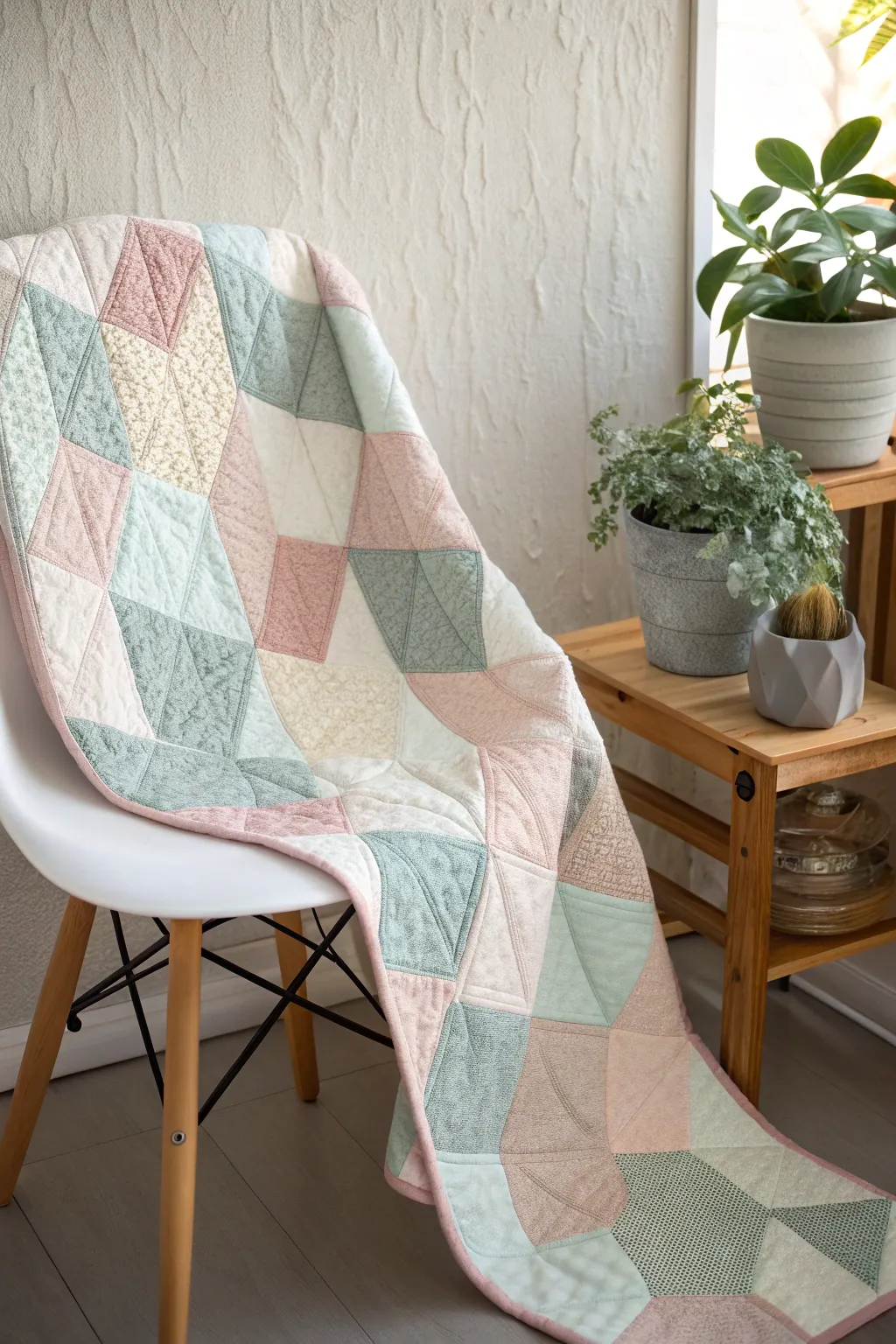 Embrace the art and science of quilting with this enchanting Tumbling Blocks design.
