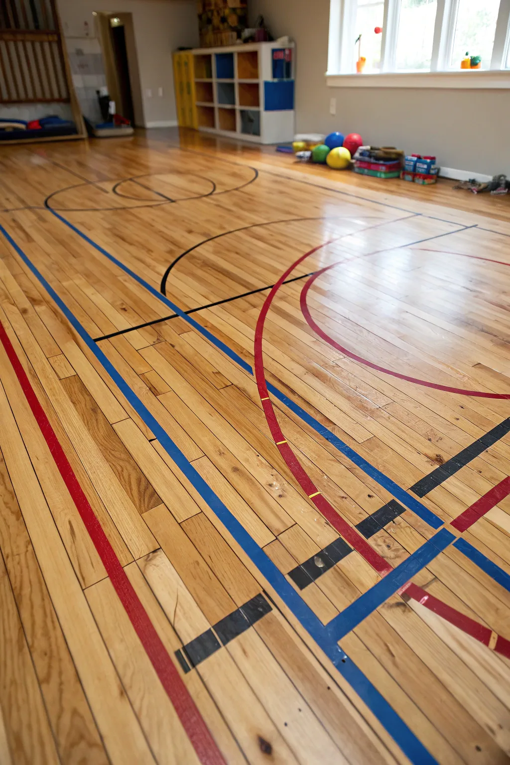 Elevate your child's play space with vibrant, reclaimed basketball court flooring – where imagination meets craftsmanship.