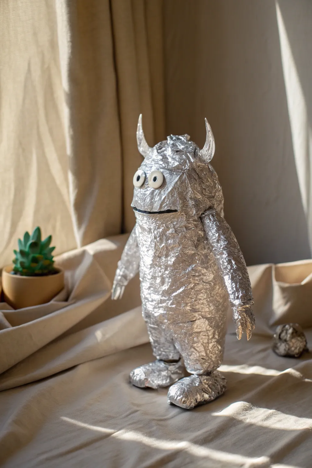 Embrace creativity and sustainability with this whimsical tinfoil terror, a perfect blend of eerie charm and eco-friendly design!