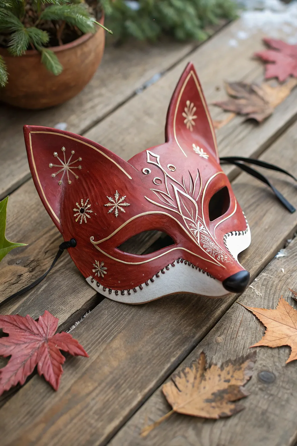 Embrace the seasons with a red fox therian mask that evolves beautifully throughout the year.