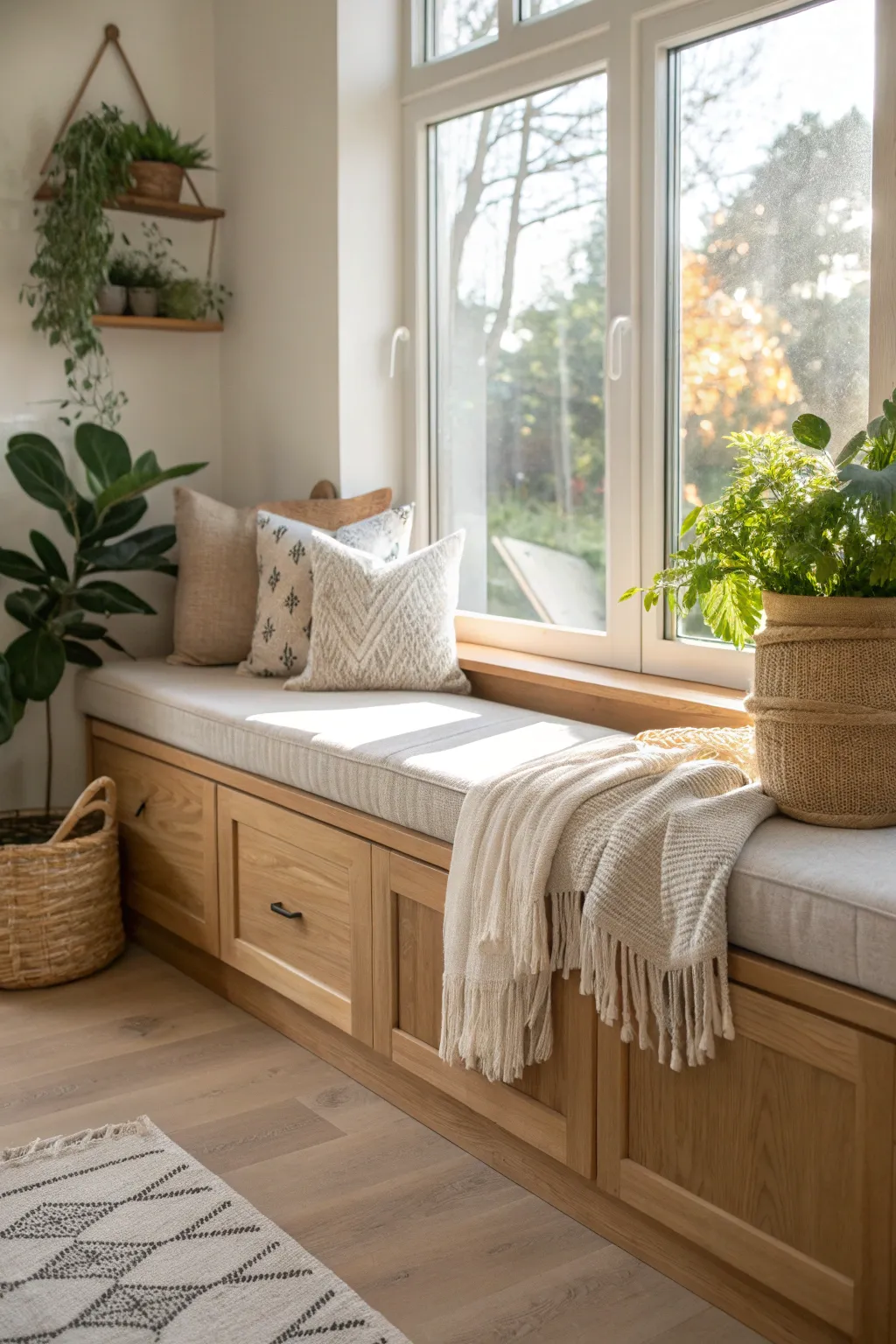 Transform your kitchen corner with a charming window seat for a cozy, stylish retreat.