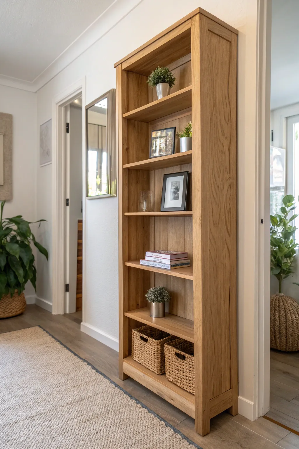 Transform your space with the magic of mirrored bookshelves—where simplicity meets elegance.